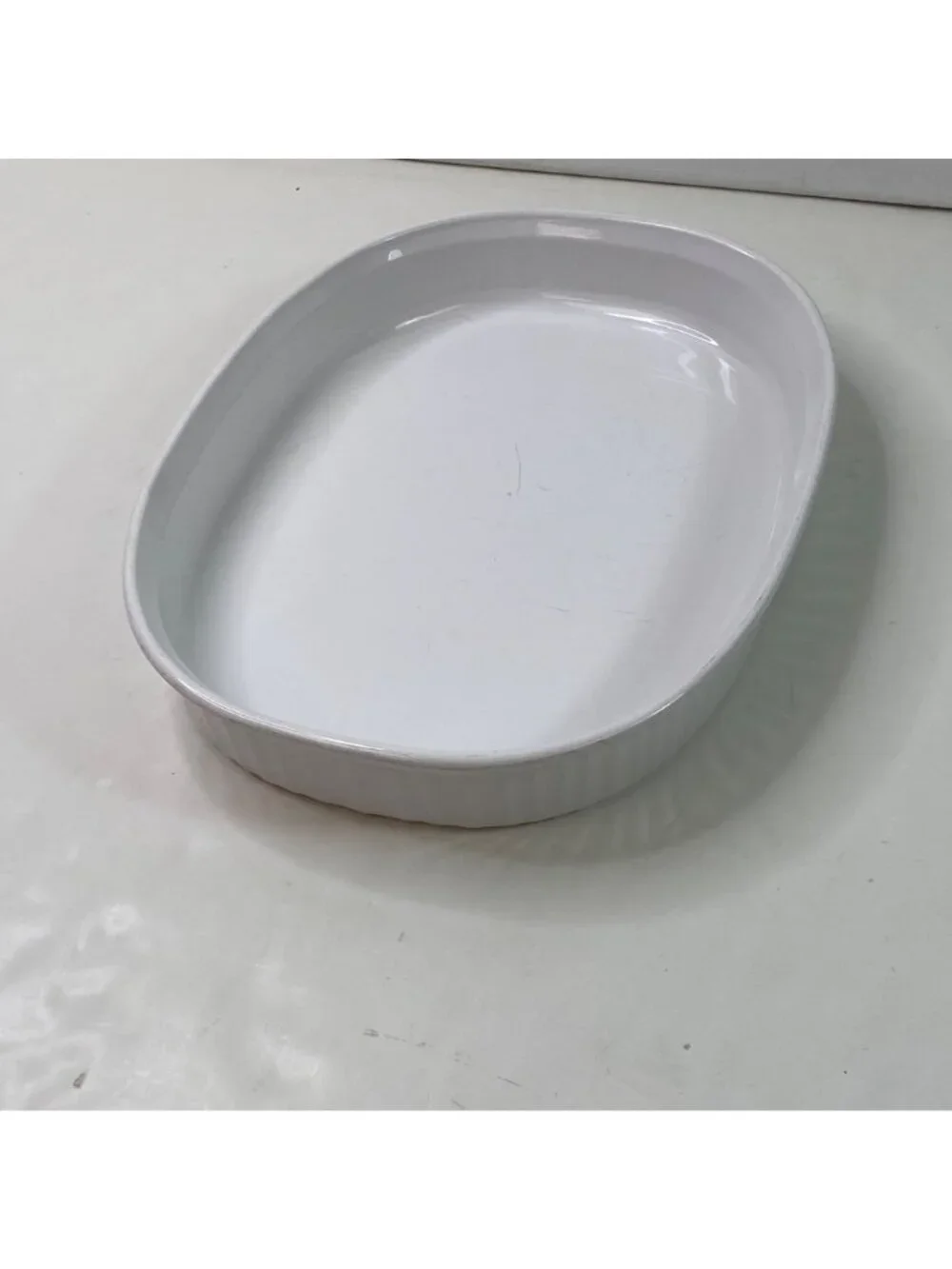 CorningWare French White 2.5 Liter F-4-B Oval Baking Dish Ribbed Sides